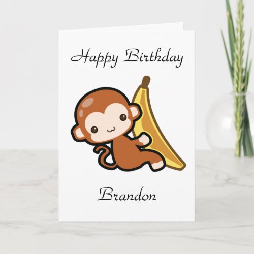Customizable Baby Monkey Whit A Banana Birthday Card