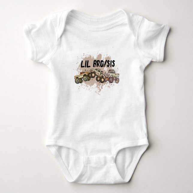 Customizable Baby Monster Truck Birthday Party Bodysuit (Front)