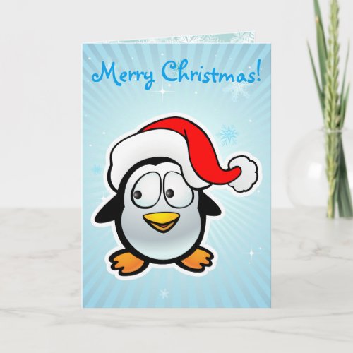 Customizable Baby Penguin With Santa Claus Hat Holiday Card