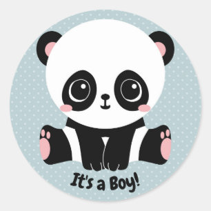 Customizable Baby Shower Panda It's a Boy Stickers