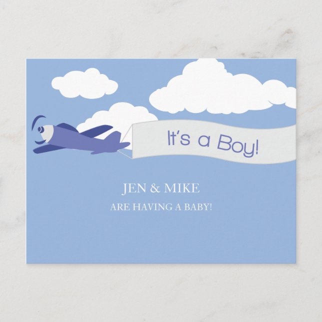 Customizable Baby Shower Postcard - Clouds (Boy) (Front)