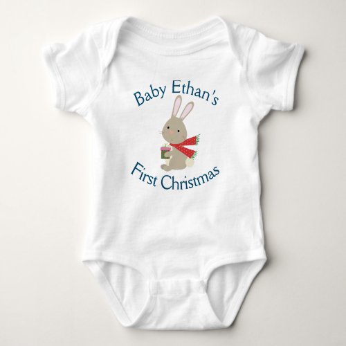 Customizable Babys First Christmas Bunny Baby Baby Bodysuit