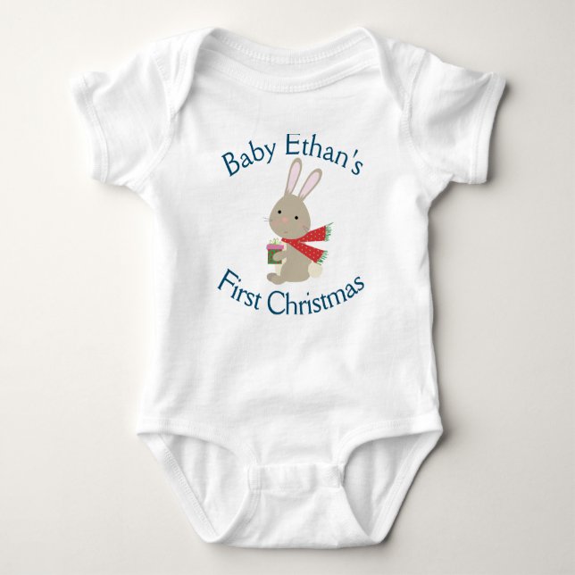 Customizable Baby's First Christmas Bunny Baby Bodysuit (Front)