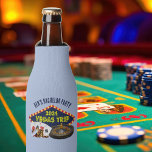 Customizable Bachelor Party Las Vegas Trip Casino Bottle Cooler<br><div class="desc">Customize your own bachelor party bottle coolers for a Las Vegas trip. A cool personalized bottle cooler featuring gambling casino staples such as a deck of cards,  poker chips,  and roulette wheel with Vegas Trip in yellow script. Fun gambler keepsake gift for your groomsmen and best man.</div>