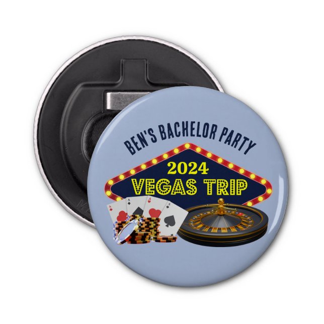 Customizable Bachelor Party Las Vegas Trip Casino Bottle Opener (Front)