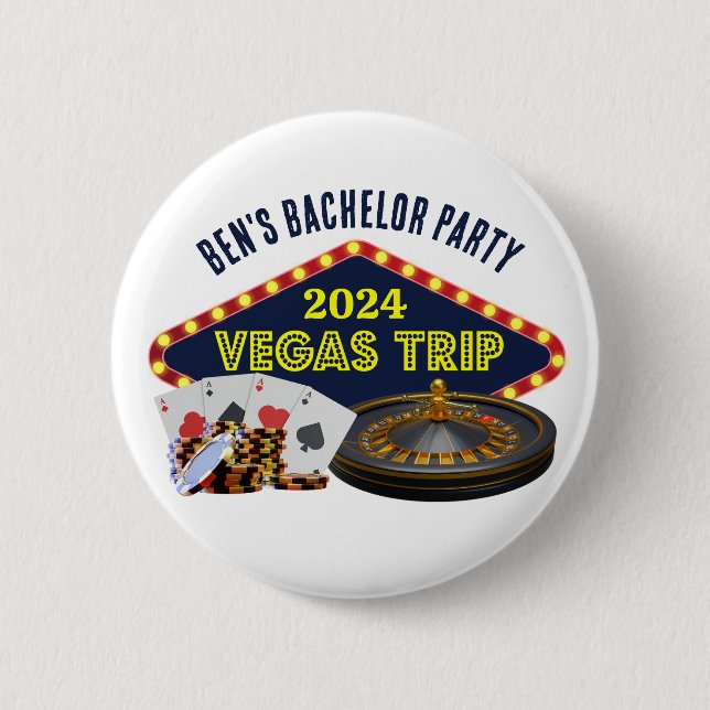 Customizable Bachelor Party Las Vegas Trip Casino Button (Front)