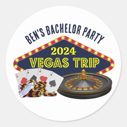 Customizable Bachelor Party Las Vegas Trip Casino Classic Round Sticker