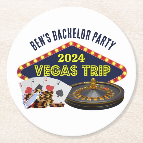 Customizable Bachelor Party Las Vegas Trip Casino Round Paper Coaster