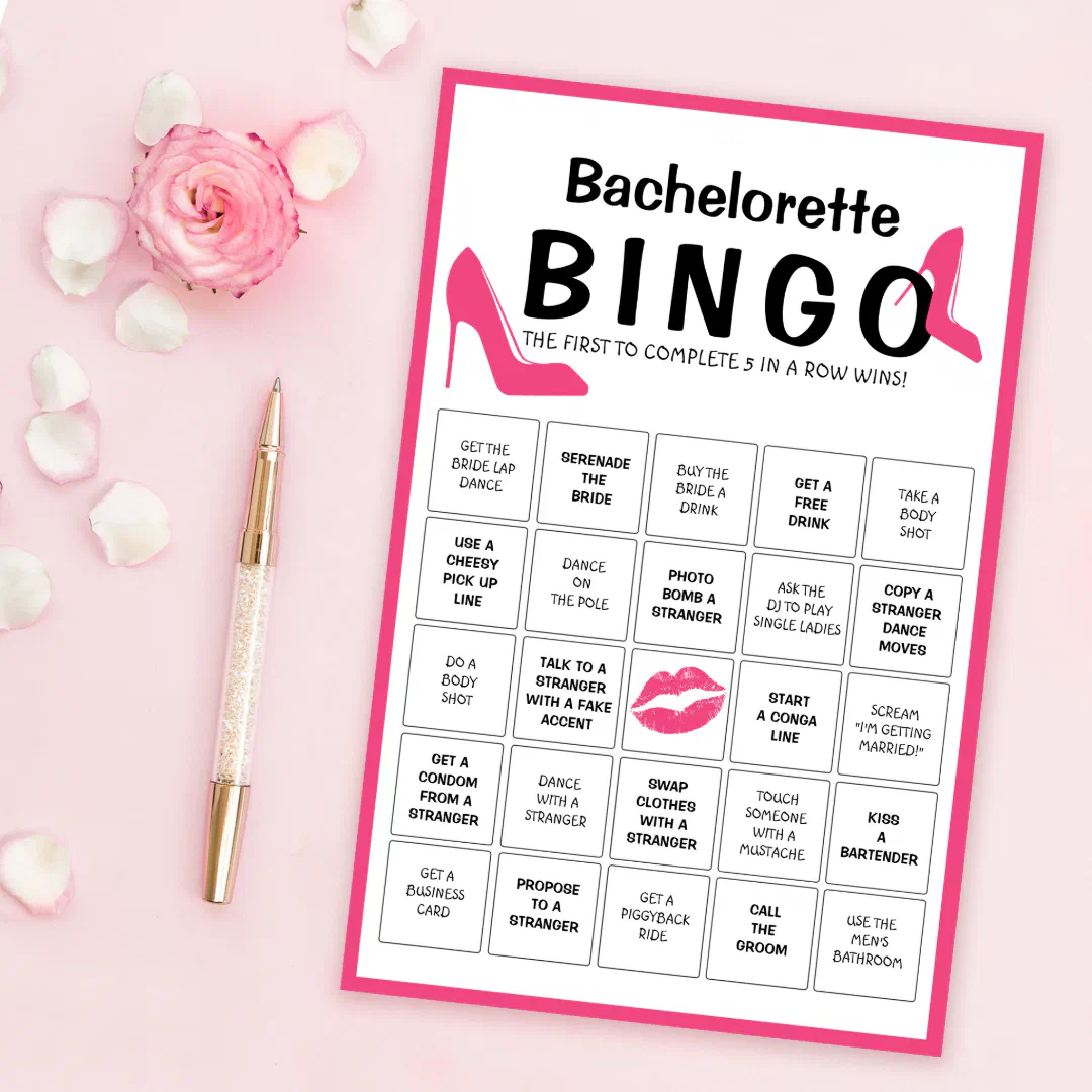 Customizable Bachelorette Bingo Game Card
