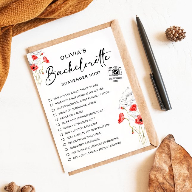 Customizable Bachelorette Scavenger Hunt Game Card (Creator Uploaded)