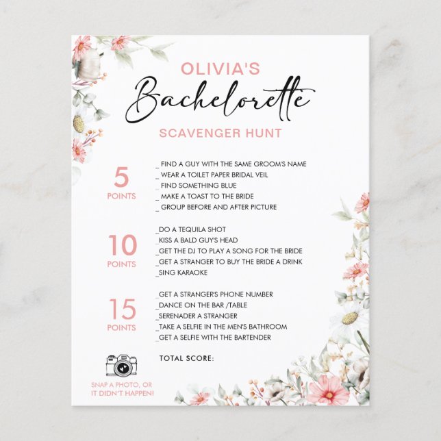 Customizable Bachelorette Scavenger Wildflowers (Front)