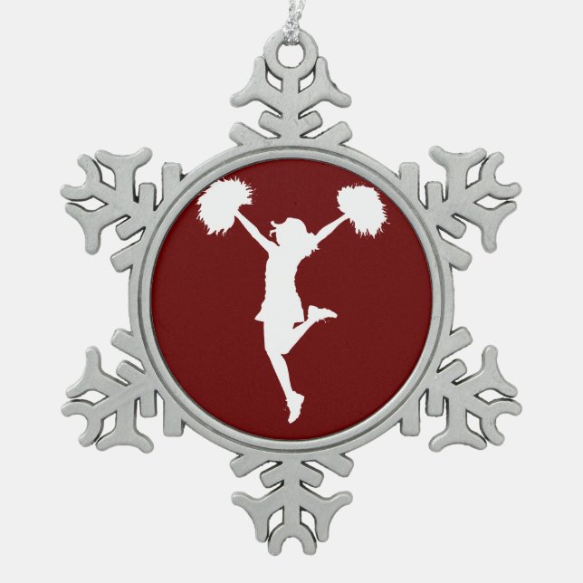Customizable Background Cheerleader Cheerleading Snowflake Pewter Christmas Ornament (Front)