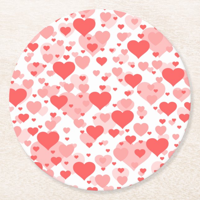 Customizable Background Color for Hearts Round Paper Coaster (Front)