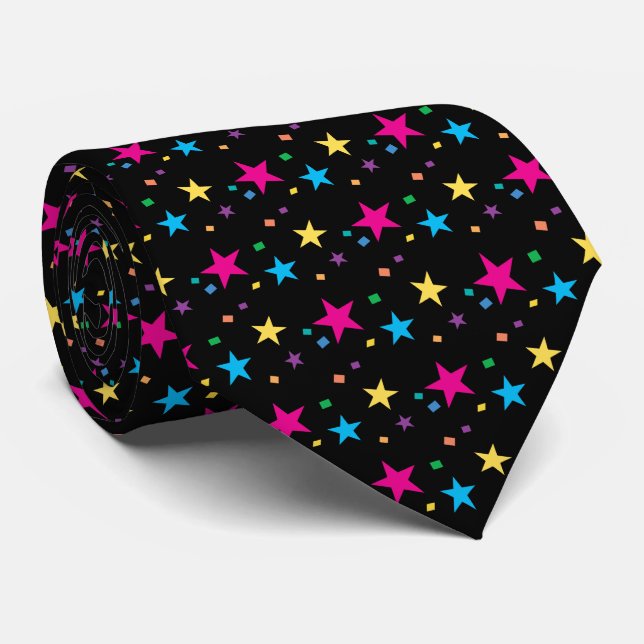 Customizable background Confetti stars pattern Neck Tie (Rolled)