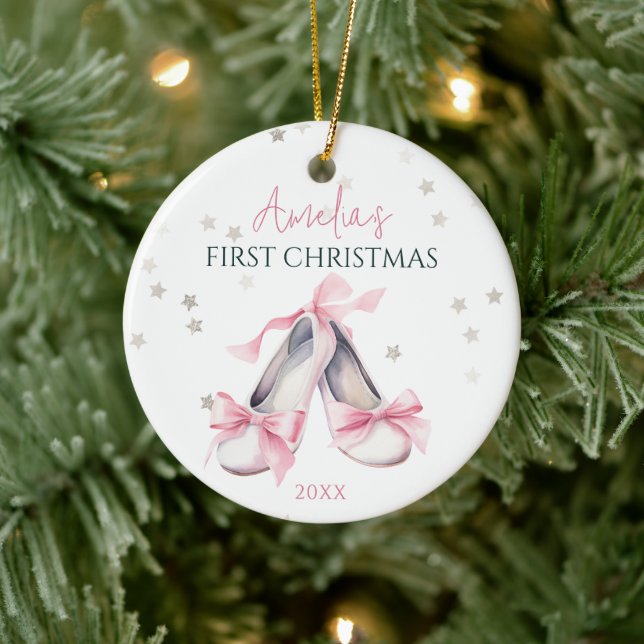 Customizable Ballerina Baby Girl 1st Christmas Ceramic Ornament (Tree)