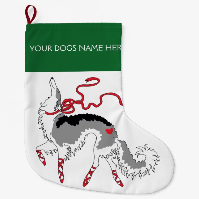 Customizable Ballet Borzoi Christmas Stocking (Front)