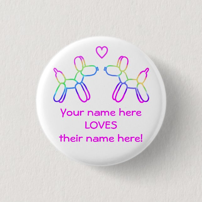 Customizable Balloon Dogs in Love Button (Front)