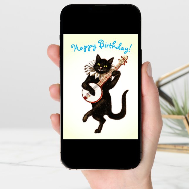CUSTOMIZABLE BANJO CAT BIRTHDAY CARD (Front Digital)
