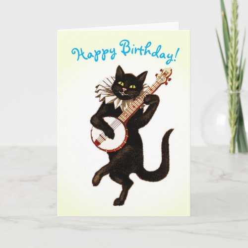 Happy Birthday Cat Playing Banjo Greeting Card