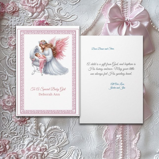 Customizable Baptism Greeting With Angel and Baby  Card (Creator Uploaded)