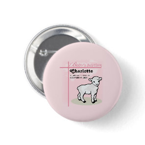 Customizable, Baptism, Pink, Girl, Lamb Button