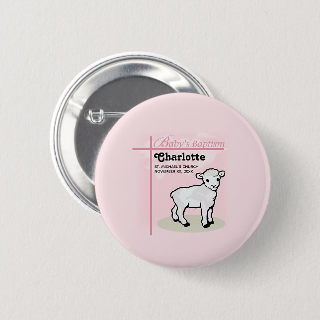 Customizable, Baptism, Pink, Girl, Lamb Button (Front & Back)