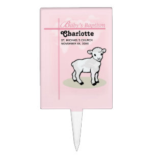 Customizable, Baptism, Pink, Girl, Lamb Cake Topper