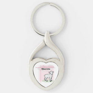 Customizable, Baptism, Pink, Girl, Lamb Keychain