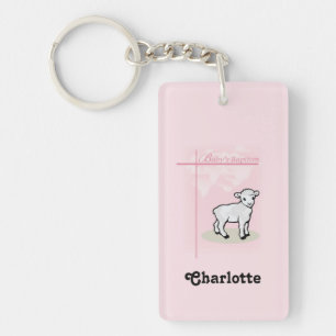Customizable, Baptism, Pink, Girl, Lamb Keychain