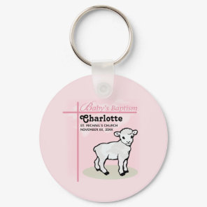 Customizable, Baptism, Pink, Girl, Lamb Keychain