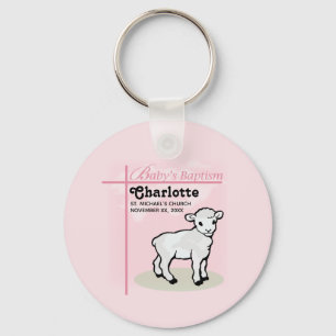 Customizable, Baptism, Pink, Girl, Lamb Keychain