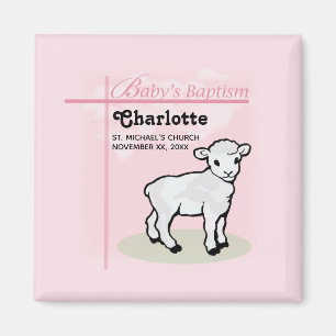 Customizable, Baptism, Pink, Girl, Lamb Magnet