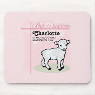 Customizable, Baptism, Pink, Girl, Lamb Mouse Pad
