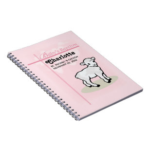Customizable, Baptism, Pink, Girl, Lamb Notebook
