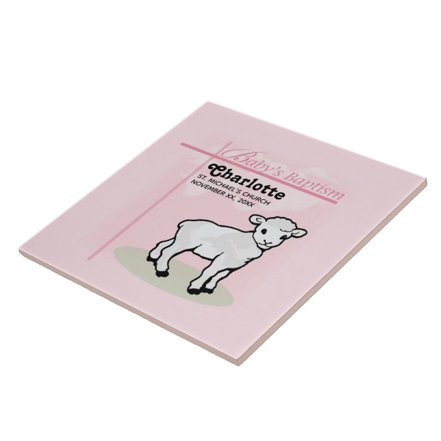 Customizable, Baptism, Pink, Girl, Lamb Tile (Side)