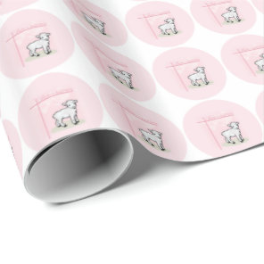 Customizable, Baptism, Pink, Girl, Lamb Wrapping Paper