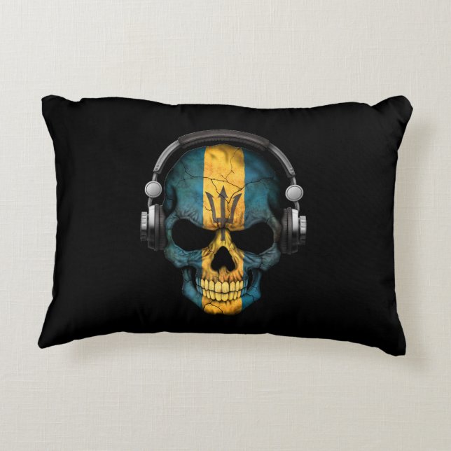 Customizable Barbados Dj Skull with Headphones Accent Pillow (Back)