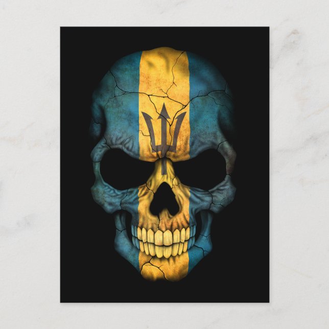 Customizable Barbados Flag Skull Postcard (Front)