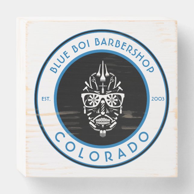customizable barbershop sugar skull icons wooden box sign (Front Horizontal)