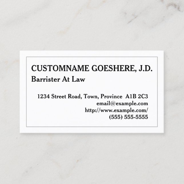 Customizable Barrister At Law Business Card (Front)