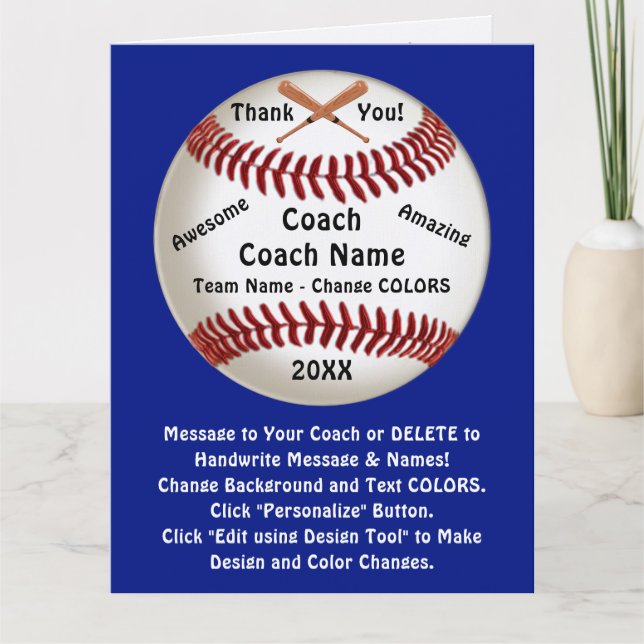 Customizable, Baseball Coach Thank You Card,  Card (Front)