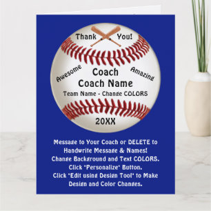 Customizable, Baseball Coach Thank You Card,  Card