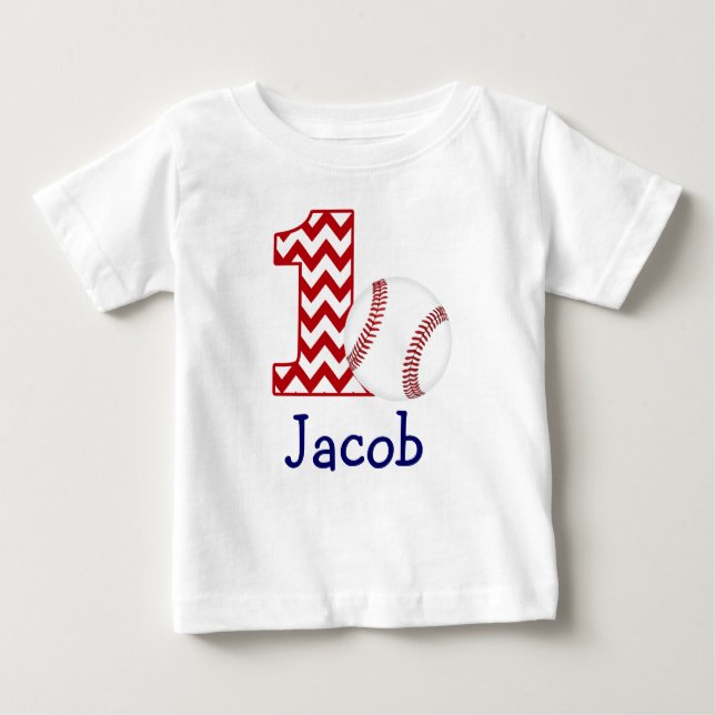Customizable Baseball First birthday shirt 1 year (Front)