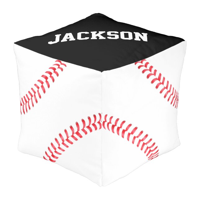 Customizable Baseball Player Square Pouf (Angled Front)