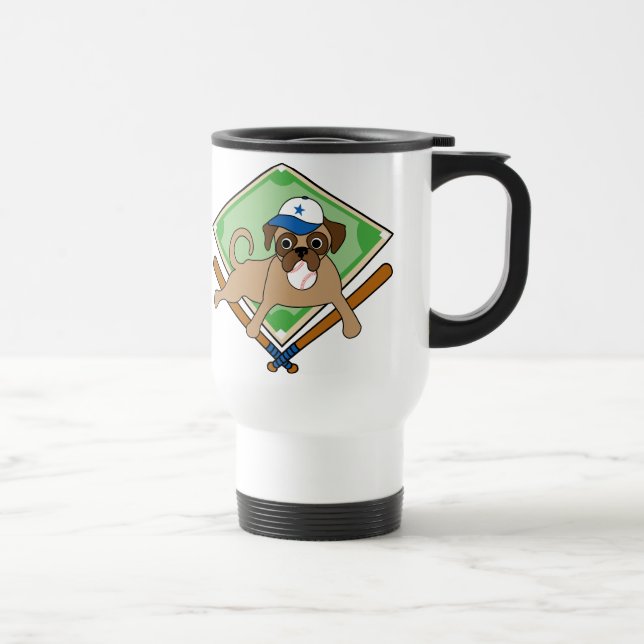Customizable Baseball Pug Gifts and Tees Travel Mug (Right)