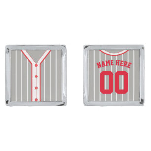 Customizable Baseball Softball Pinstripes Jersey Silver Cufflinks