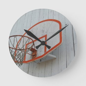 Customizable Basketball Hoop Design Round Clock by upnorthpw at Zazzle