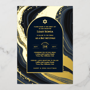 Customizable Bat Bar Mitzvah Event, Elegant Modern Foil Invitation