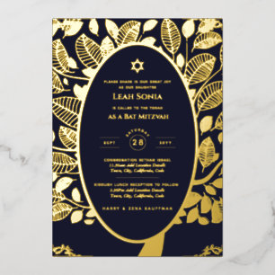 Customizable Bat Bar Mitzvah Event, Elegant Modern Foil Invitation