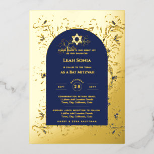 Customizable Bat Bar Mitzvah Event, Elegant Modern Foil Invitation